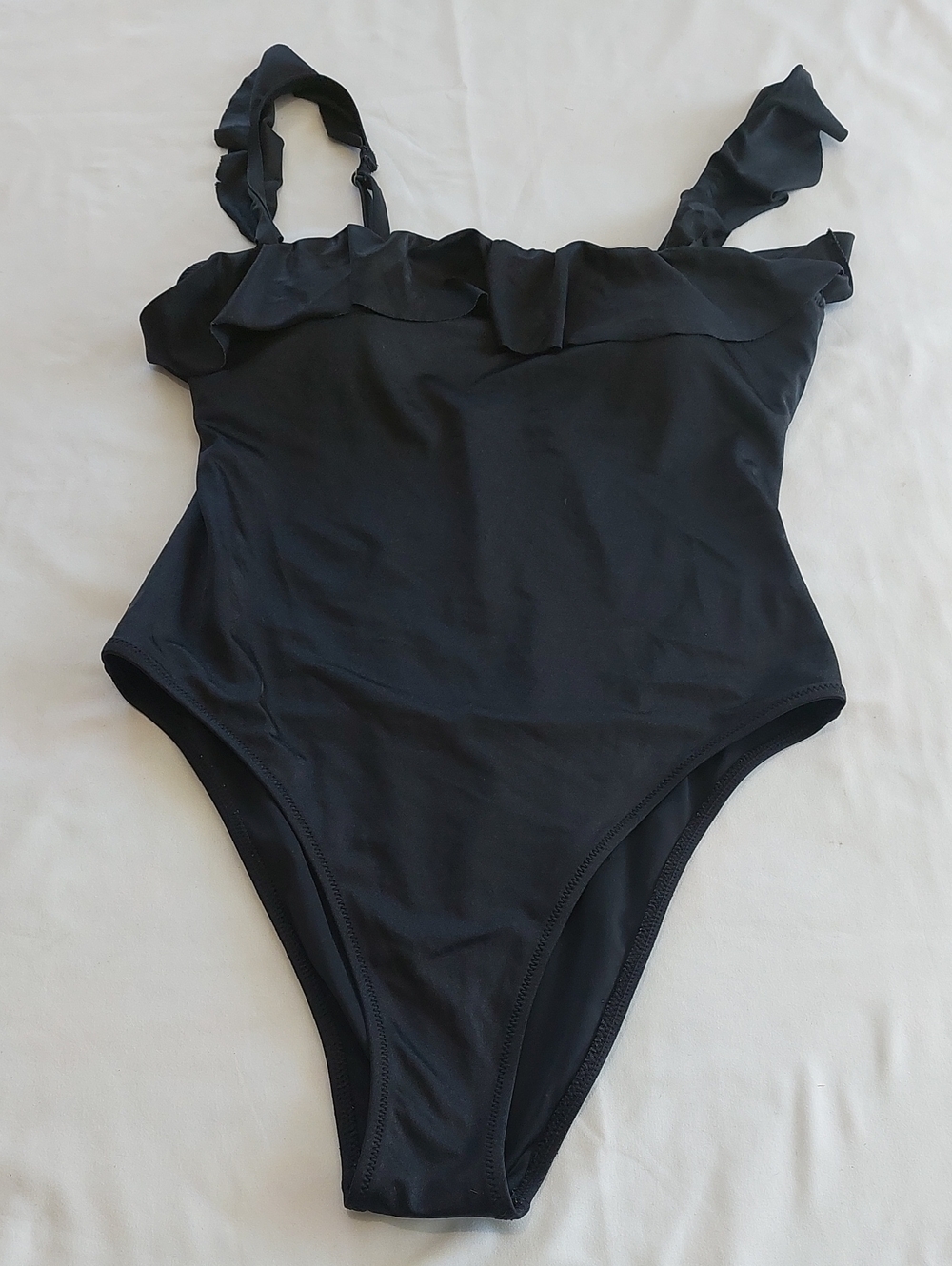 Victoria Secrets  Black Ruffle One-Piece Swimsuit.Low Back .Size L